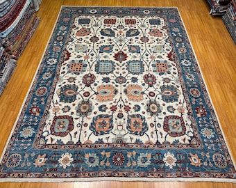 10x14 Beige Mahal Area Rug - Afghan Hand knotted Wool Rug - Large Oriental Rug - Living Room Rug - Bedroom Rug 10x13'8"
