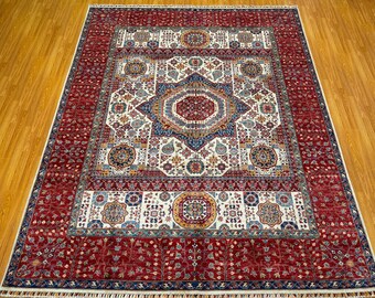 Alfombra tribal afgana de 8 x 10 pulgadas - Alfombra mameluca de lana teñida con vegetales anudada a mano - Alfombra para sala de estar - Alfombra para comedor - Alfombra para dormitorio de 8 x 10 pulgadas - Alfombra para oficina