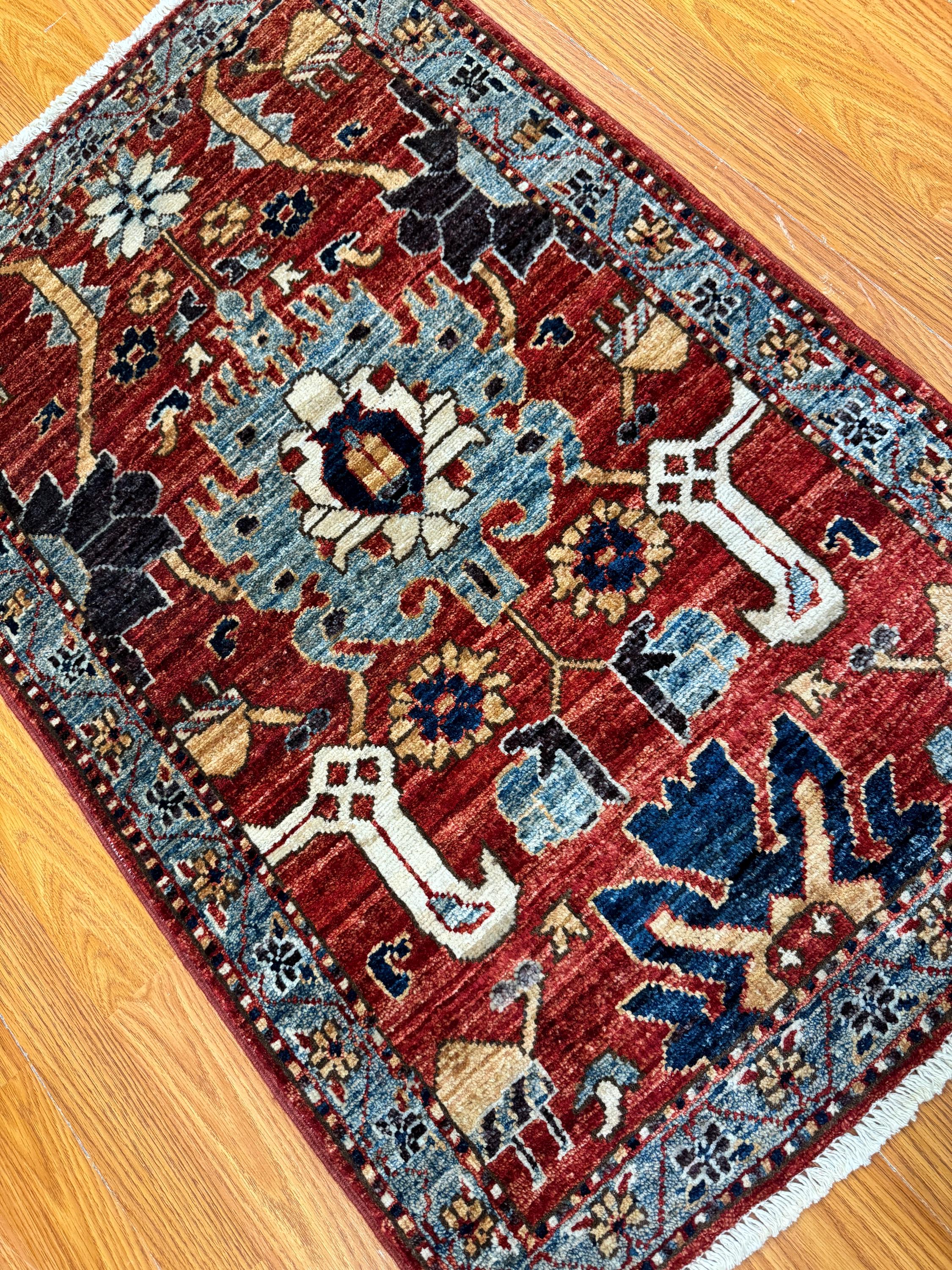 2x3 Red Harshang Rug - Afghan Hand Knotted Wool Rug - Small Accent Rug ...