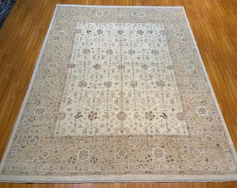 8x10 Crème Turks Oushak Tapijt - Handgeknoopt Oosters Gebiedskleed - Vintage Tapijt - Slaapkamerkleed - Kantoorkleed - Eetkamerkleed - 7'11 x 9'11