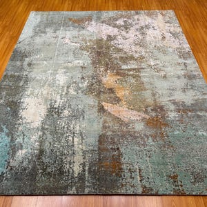 8 x 10 grijs modern vloerkleed - handgeknoopt oosters tapijt van wol en zijde - modern slaapkamertapijt - vloerkleed 8 x 10 - woonkamertapijt 7&#39;11 x 10&#39;1