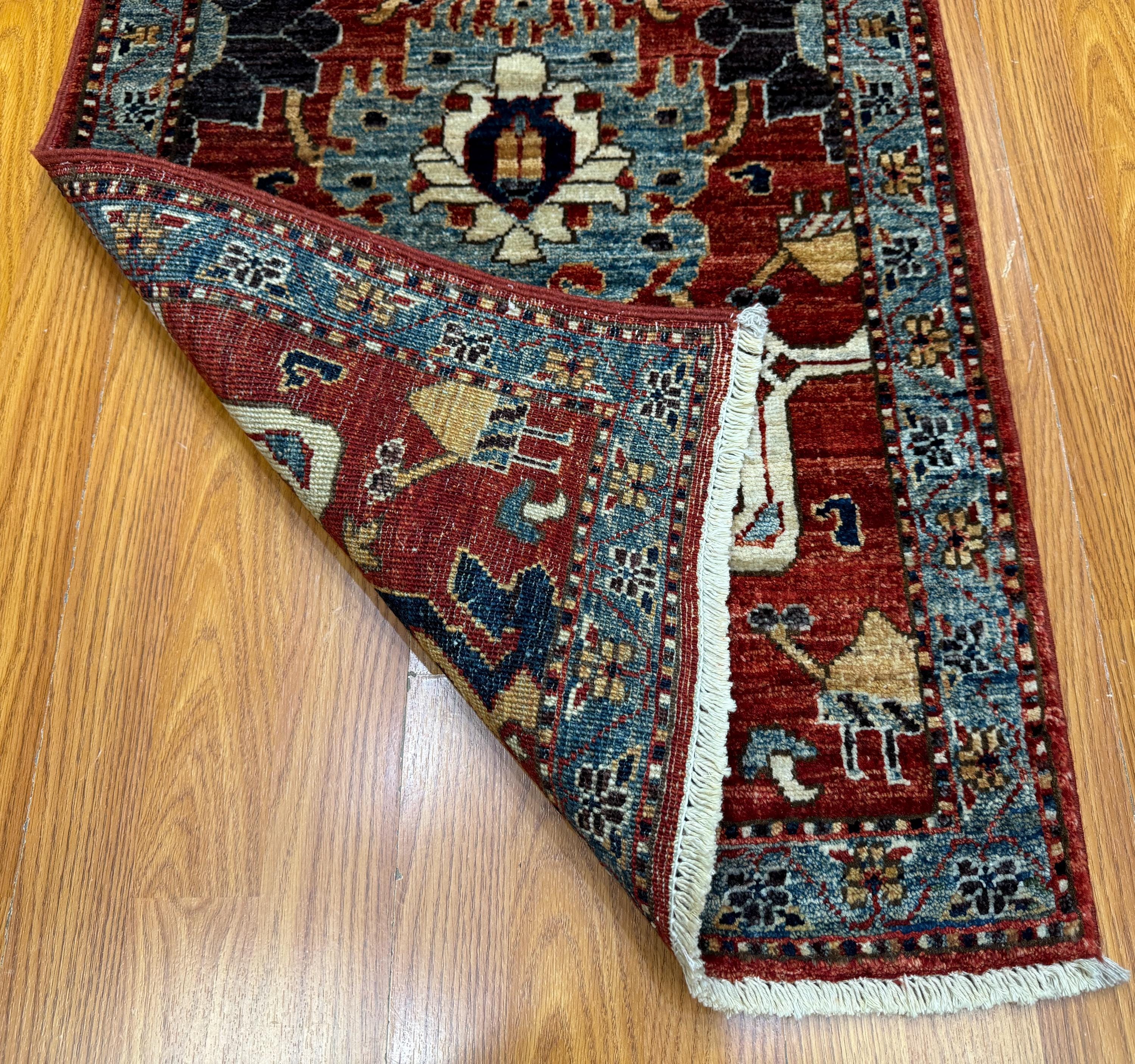 2x3 Red Harshang Rug - Afghan Hand Knotted Wool Rug - Small Accent Rug ...