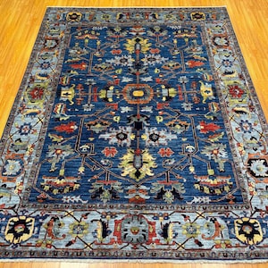 8&#39;1x10&#39;5 Blue Serapi Rug - Traditional Hand Knotted Afghan Wool Rug - Persian Style Oriental Rug - Boho Rug - Bedroom Rug - Living Room Rug