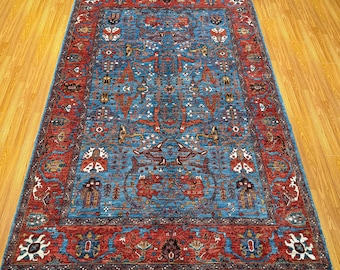 Hand Knotted Afghan Rug - 6x9 Blue Bidjar Wool Rug, Veg Dye
