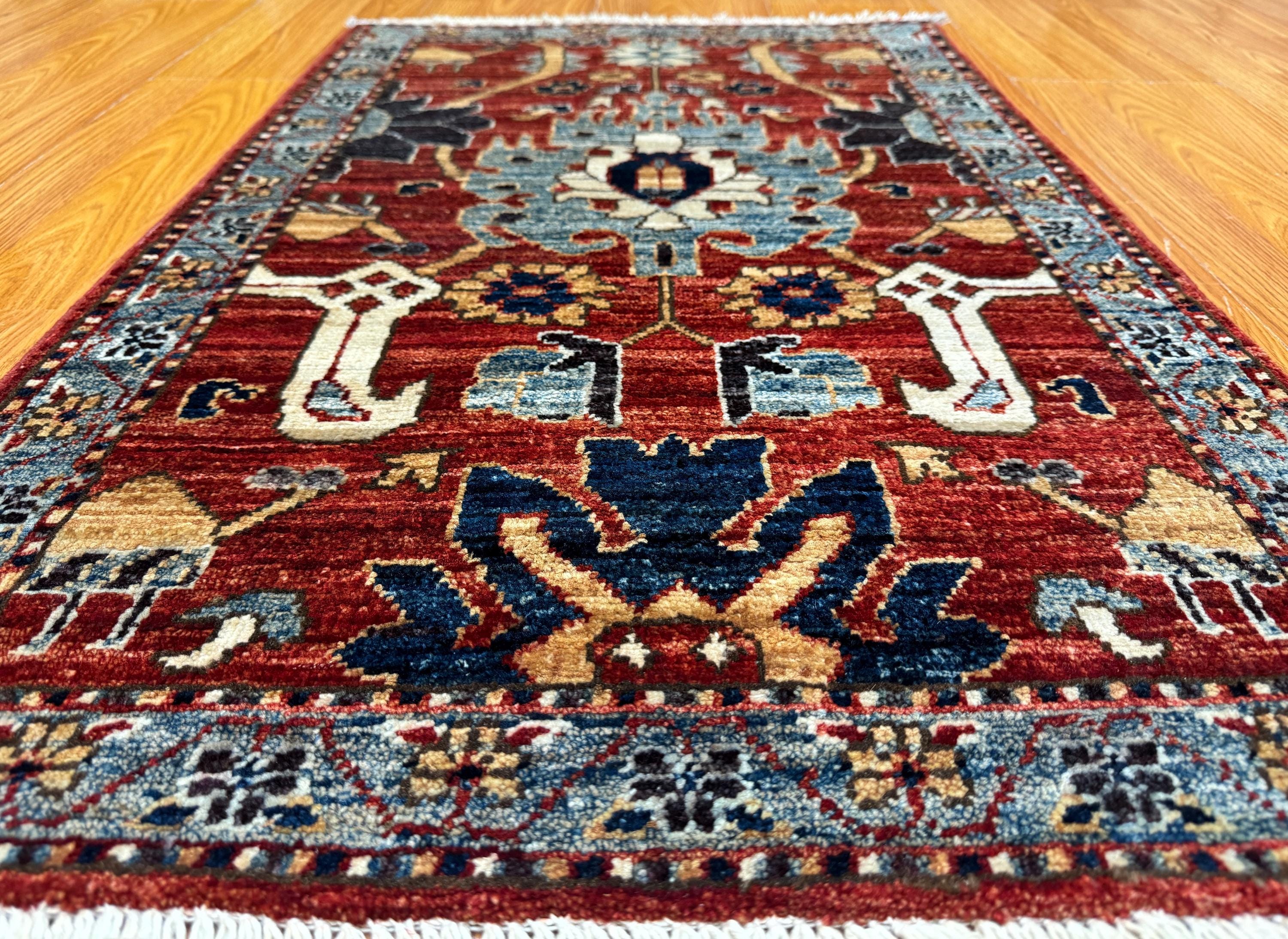 2x3 Red Harshang Rug - Afghan Hand Knotted Wool Rug - Small Accent Rug ...