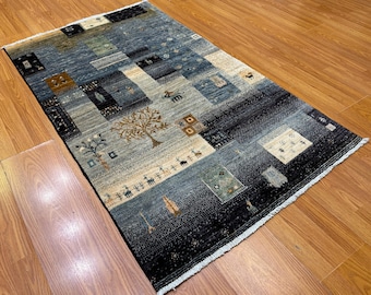 3x5 Gray Tribal Gabbeh Rug - Hand Knotted Afghan Area Rug - Small Bedroom Rug - Kitchen Rug - Doorway Rug - Kids Room Rug - Bathroom Rug