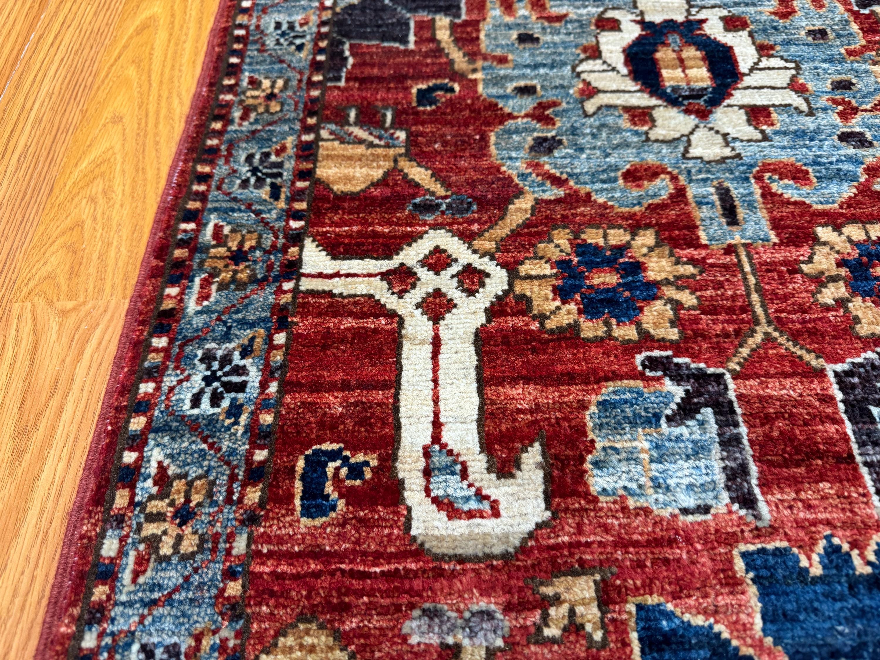 2x3 Red Harshang Rug - Afghan Hand Knotted Wool Rug - Small Accent Rug ...