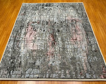 Tappeto moderno grigio 8x10 - Tappeto di lana spessa annodato a mano - Tappeto contemporaneo - Tappeto per camera da letto 8x10 - Tappeto per soggiorno - Tappeto per sala da pranzo 8'2"x10'1"