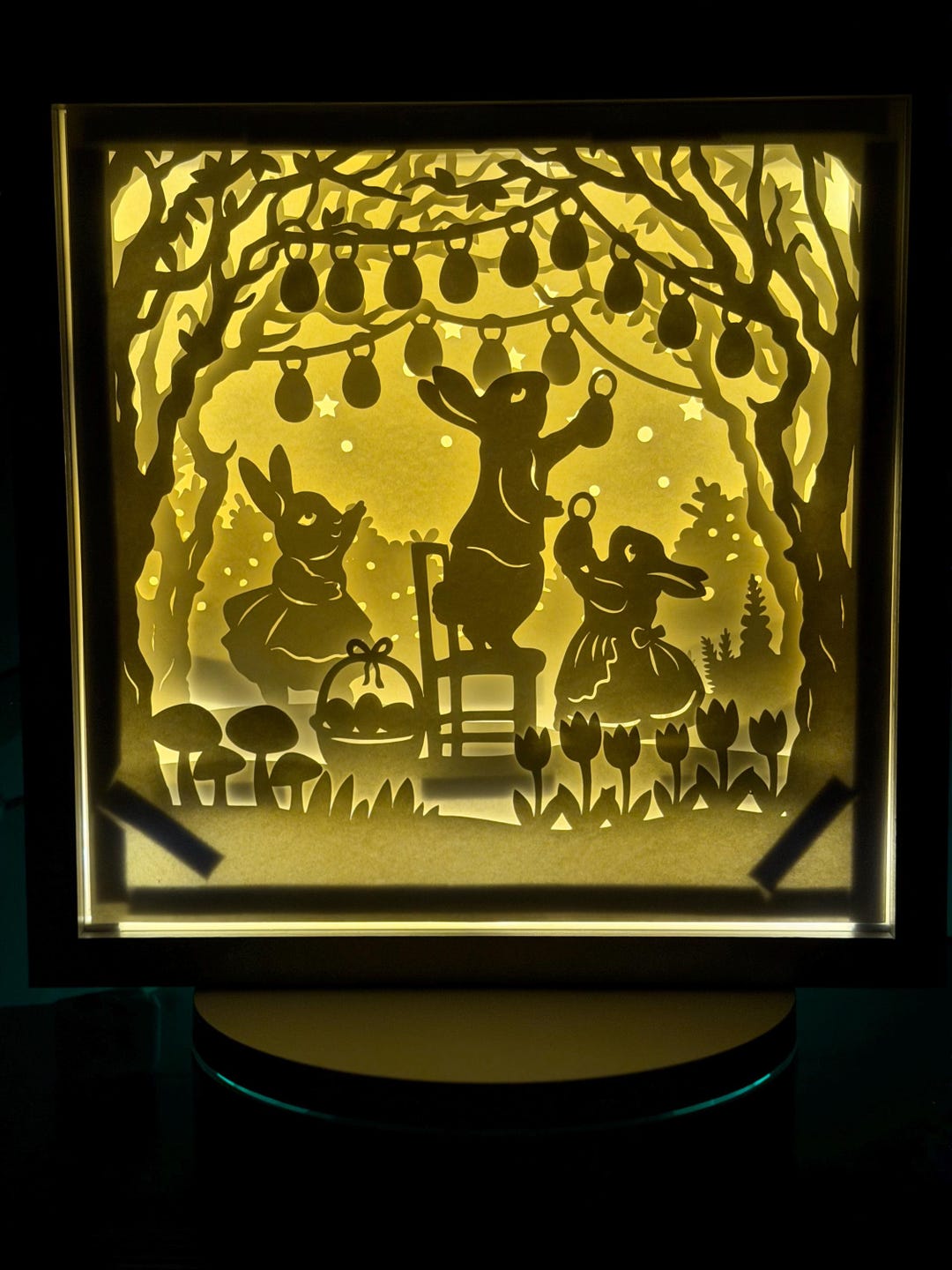 Easter Bunny LED Shadow Box, Lighted Paper Cut Frame, Easter Decor ...