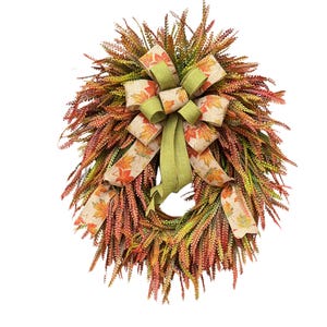 Fall Beaded Grass Wreath: Rustic Autumn Door Decor with Bow