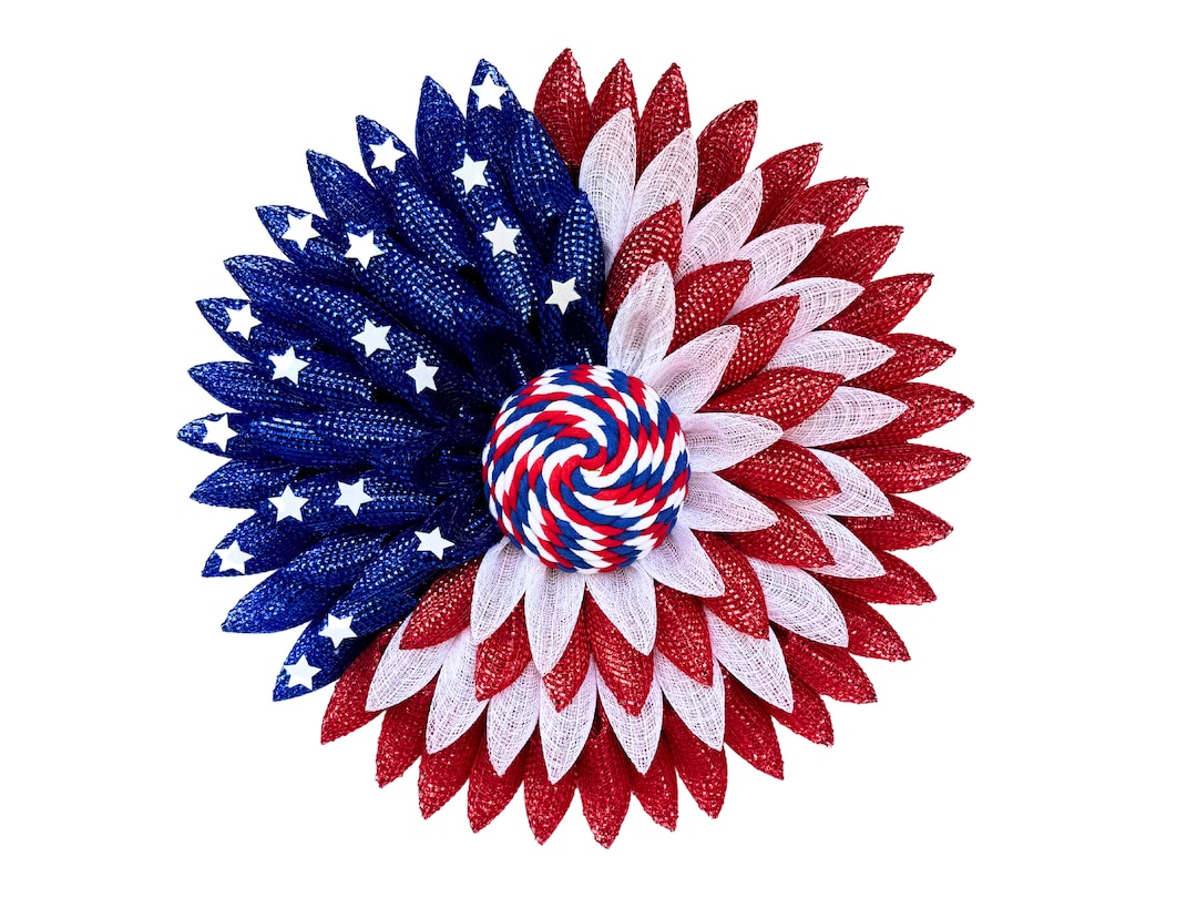 Patriotic Deco Mesh Wreath | Red White and Blue Wreath | Fourth of July ...