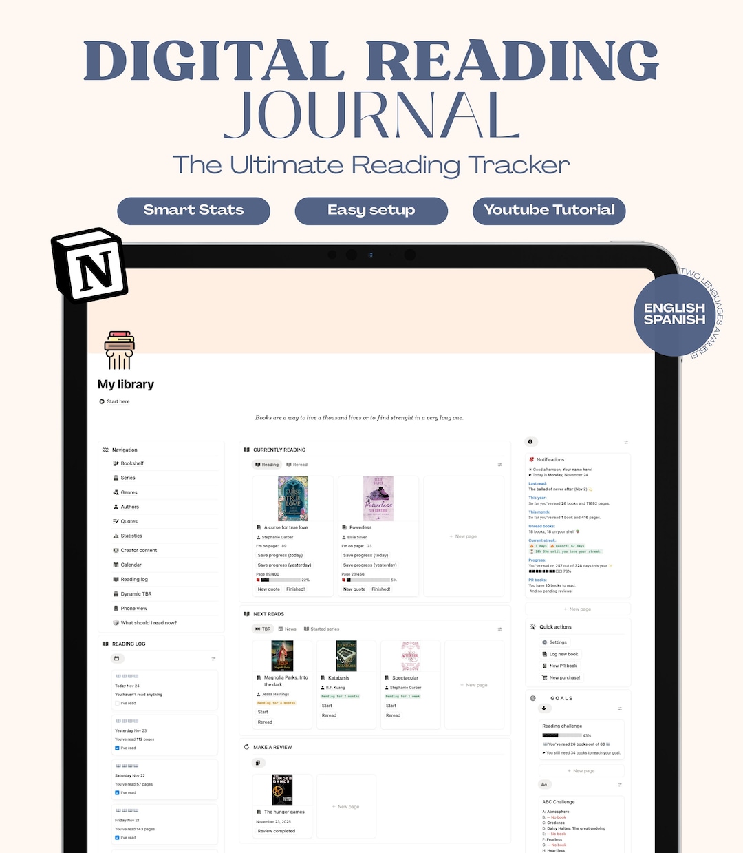 Ultimate Reading Journal Notion Template | Digital Reading Tracker ...