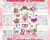 Valentines Doodle Coloring Pages - 30 Doodle Coloring Sheets for Kids and Adults, Heart Doodle Art, Valentines Activity,Valentines Printable