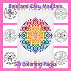50 Easy Mandala Coloring Pages: Stress Relief for Adults & Kids (PDF Download)