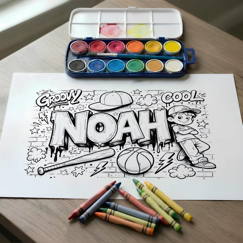 Custom Name Graffiti Coloring Page, kids activity page, boy Birthday Gift, Graffiti Name Sign, custom name coloring, graffiti coloring, custom coloring, coloring name tags, kids coloring page, birthday coloring, girls party activity, students coloring, classroom coloring, sleepover printable, custom name, custom pattern name