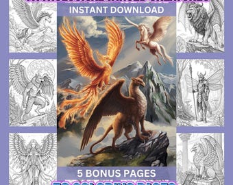Winged Creatures Coloring Pages: 50 Mythological Animals (Digital Download)