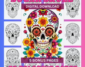 50 Sugar Skull Coloring Pages | Day of the Dead Coloring | Skull Coloring | Dia de los Muertos | Adult Coloring Pages | Mexican Sugar Skull