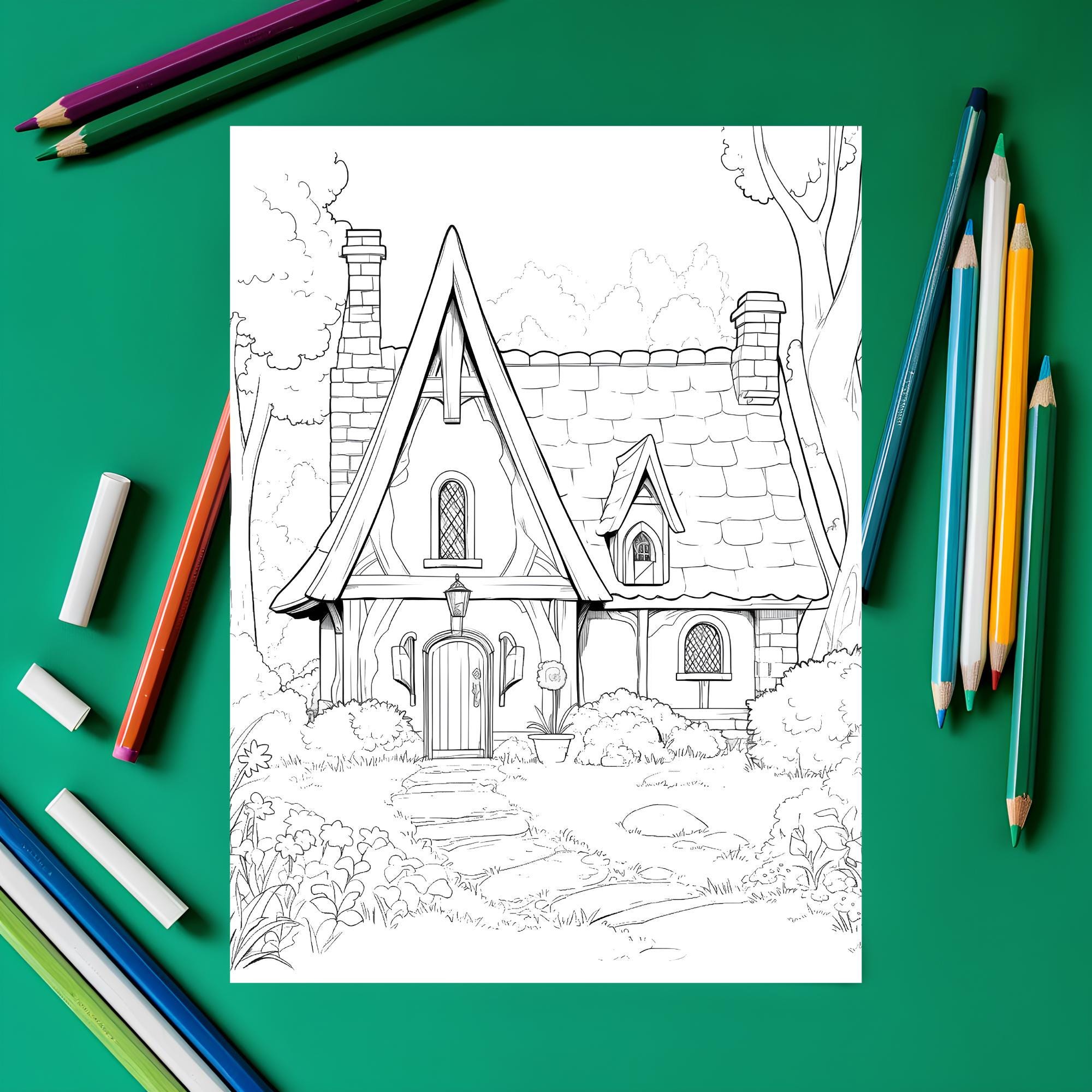 50 Country Cottage Coloring Pages | Cozy Cottage Coloring Page for ...