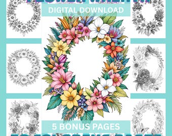 Flower Wreath Coloring Pages: 50 Botanical Designs (Printable PDF