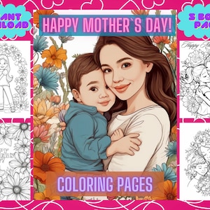 50 Mother&#39;s Day Coloring Pages for Kids, Happy Mother&#39;s Day, Cute Coloring, Mom Coloring Book, Printable Coloring Pages, Mother Printable