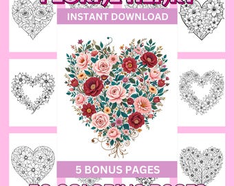 Blumen Herz Malvorlagen: 50 Blumen Kränze Designs (Instant Download)