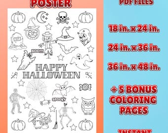 Giant Halloween Coloring Poster: Kids' Activity, Printable (Digital Download)