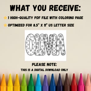 Custom Name Coloring Page, Personalized Birthday Party Favor for Girls, Kids Activity Page, Digital Download image 8