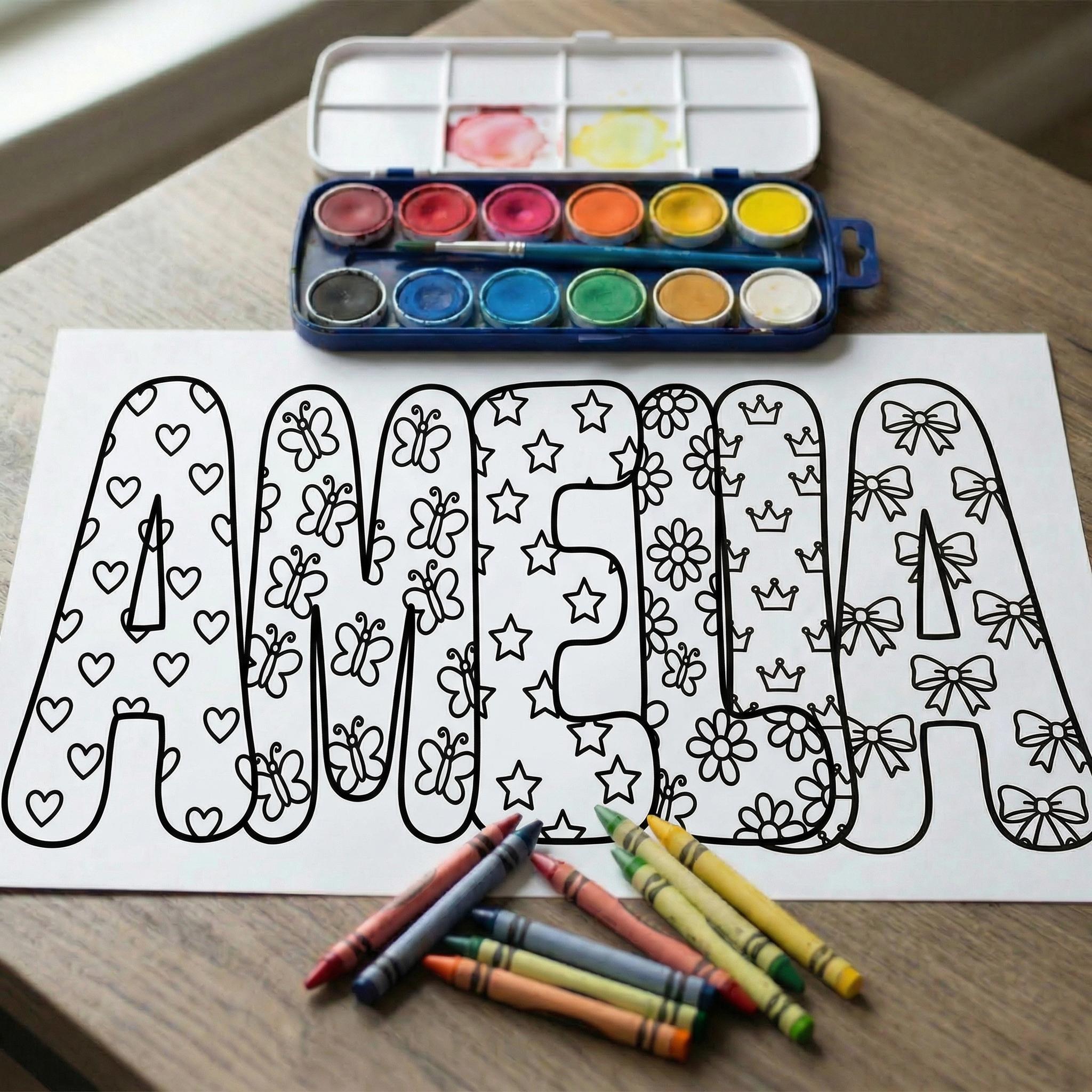 Custom Name Coloring Page, Personalized Birthday Party Favor for Girls ...