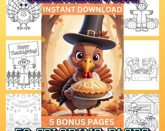 50 målarbilder med Thanksgiving | Thanksgiving-ark för barn | Thanksgiving-aktivitet | Höstmålning | Utskrivbar PDF | Direktnedladdning