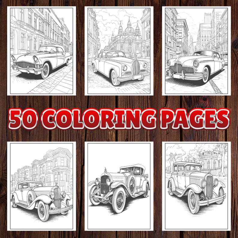 Classic Cars Coloring Pages: Grayscale Vintage Cars (printable PDF) - Etsy
