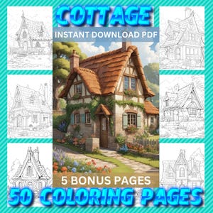 50 Cottage Coloring Pages: Cozy Countryside Scenes (Digital Download)