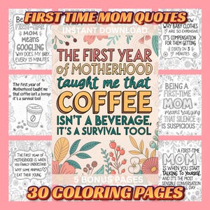 30 páginas para colorear con citas de madres primerizas / Divertidas / Sarcásticas / Día de la Madre / Alivio del estrés / Colorear para adultos / PDF imprimible / Descarga instantánea