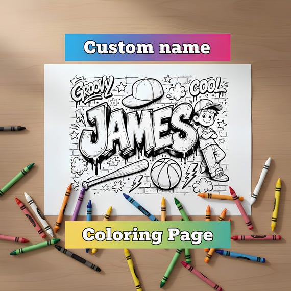 Custom Name Graffiti Coloring Page | Graffiti Name Sign | Boy Birthday Gift | Kids Activity Page | Digital Download