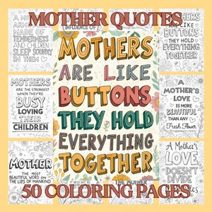Mother&#39;s Day Quotes Coloring Pages: Kids Gift (Printable PDF)