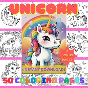 50 Unicorn Coloring Pages for Kids | Cute Coloring Sheets | Unicorn Activity | Unicorn Printables | Girls | Fantasy | Instant Download