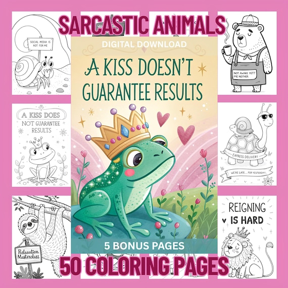 Sarcastic Animals Coloring Pages: Funny Grayscale Illustrations (Digital Download)