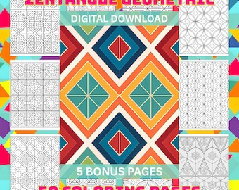 50 Geometrische Zentangle Malvorlagen: Entspannende Muster (Digitaler Download)