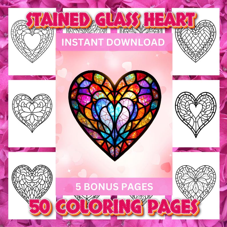 50 Stained Glass Heart Coloring Pages | Kids and Adults | Valentines ...