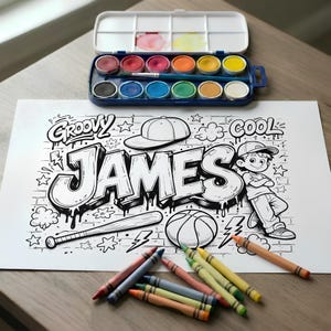 Custom Name Graffiti Coloring Page, kids activity page, boy Birthday Gift, Graffiti Name Sign, custom name coloring, graffiti coloring, custom coloring, coloring name tags, kids coloring page, birthday coloring, girls party activity, students coloring, classroom coloring, sleepover printable, custom name, custom pattern name