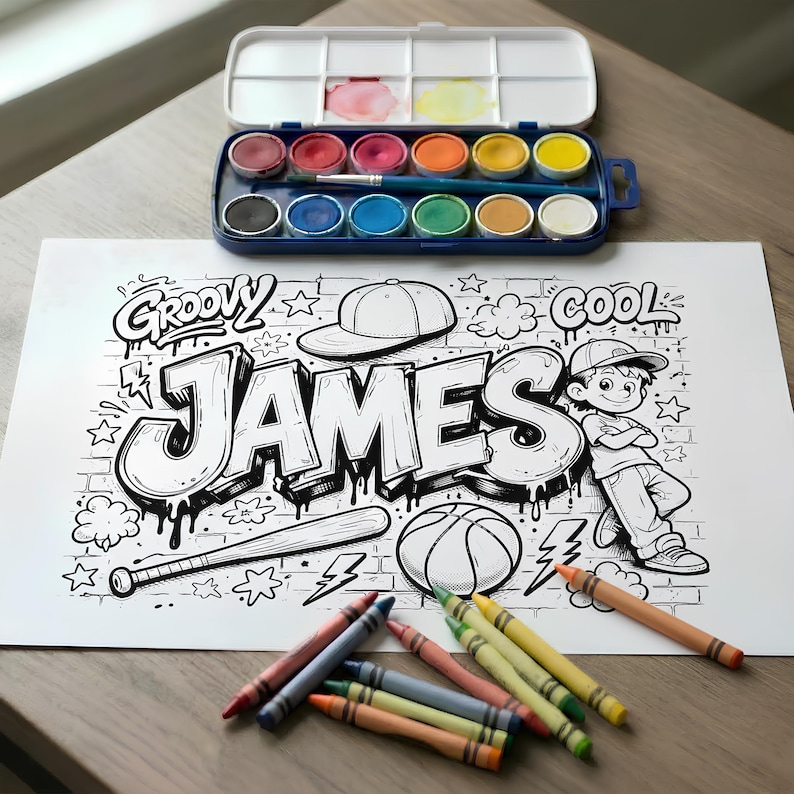 Custom Name Graffiti Coloring Page, kids activity page, boy Birthday Gift, Graffiti Name Sign, custom name coloring, graffiti coloring, custom coloring, coloring name tags, kids coloring page, birthday coloring, girls party activity, students coloring, classroom coloring, sleepover printable, custom name, custom pattern name