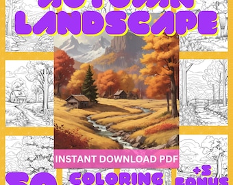 Autumn Landscape Coloring Pages: 50 Fall Scenes (Digital Download)