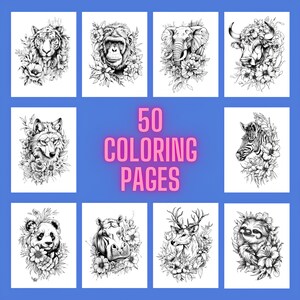 50 Floral Animal Coloring Pages, animal coloring