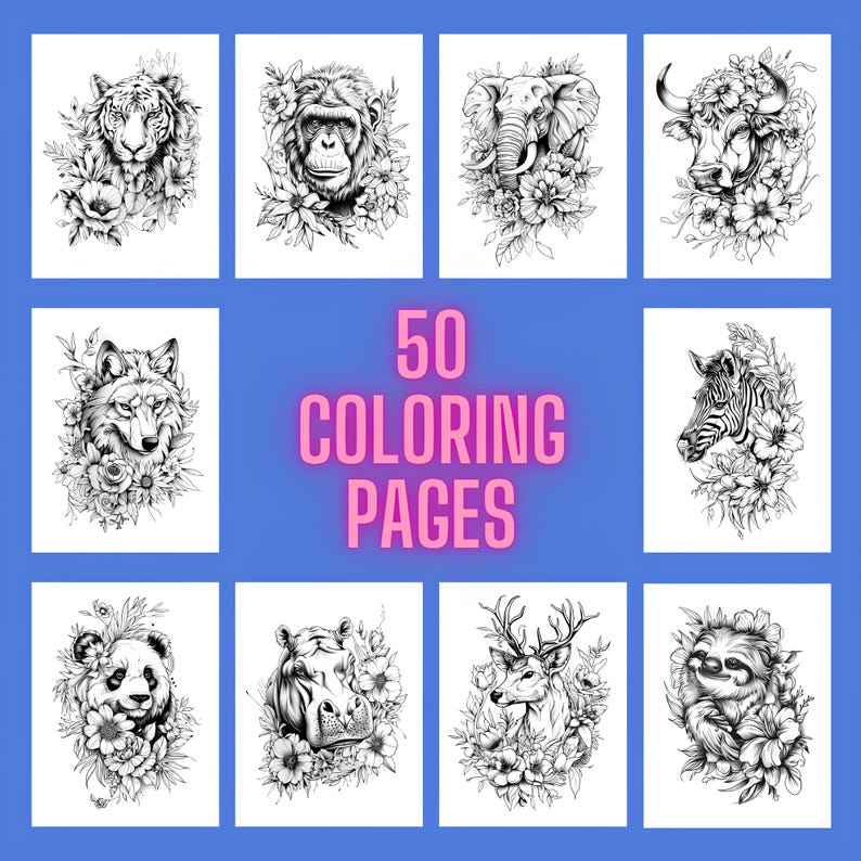 50 Floral Animal Coloring Pages, animal coloring