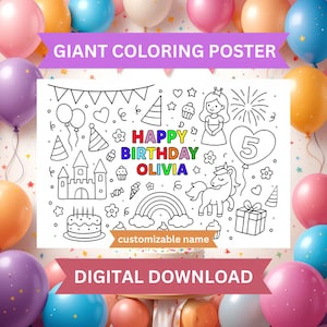 Birthday Giant Coloring Poster: Personalized Kids Party Activity (Digital Download, JPG & PDF Files)