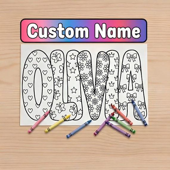 Custom Name Coloring Page,  Personalized Birthday Party Favor for Girls, Kids Activity Page, Digital Download