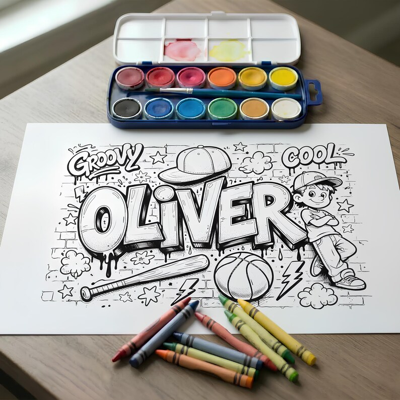 Custom Name Graffiti Coloring Page, kids activity page, boy Birthday Gift, Graffiti Name Sign, custom name coloring, graffiti coloring, custom coloring, coloring name tags, kids coloring page, birthday coloring, girls party activity, students coloring, classroom coloring, sleepover printable, custom name, custom pattern name