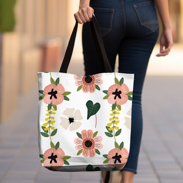 Floral tote bag, Pretty floral tote bag, Cute tote bag gift, Cute gift for her, Custom floral tote, Tote bag gift, Flowered tote bag