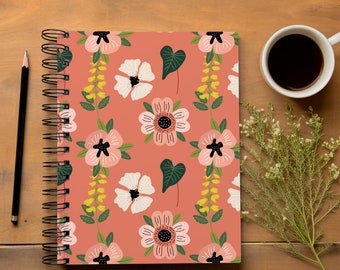 Cahier à spirales floral - Ligne ligné, journal floral, joli cadeau pour elle, joli cahier floral, journal de prières, joli cahier à spirales