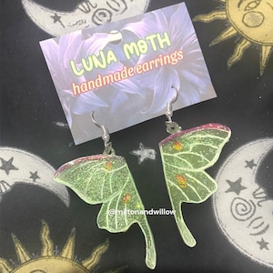 Handmade Glitter Luna Moth Dangle Earrings