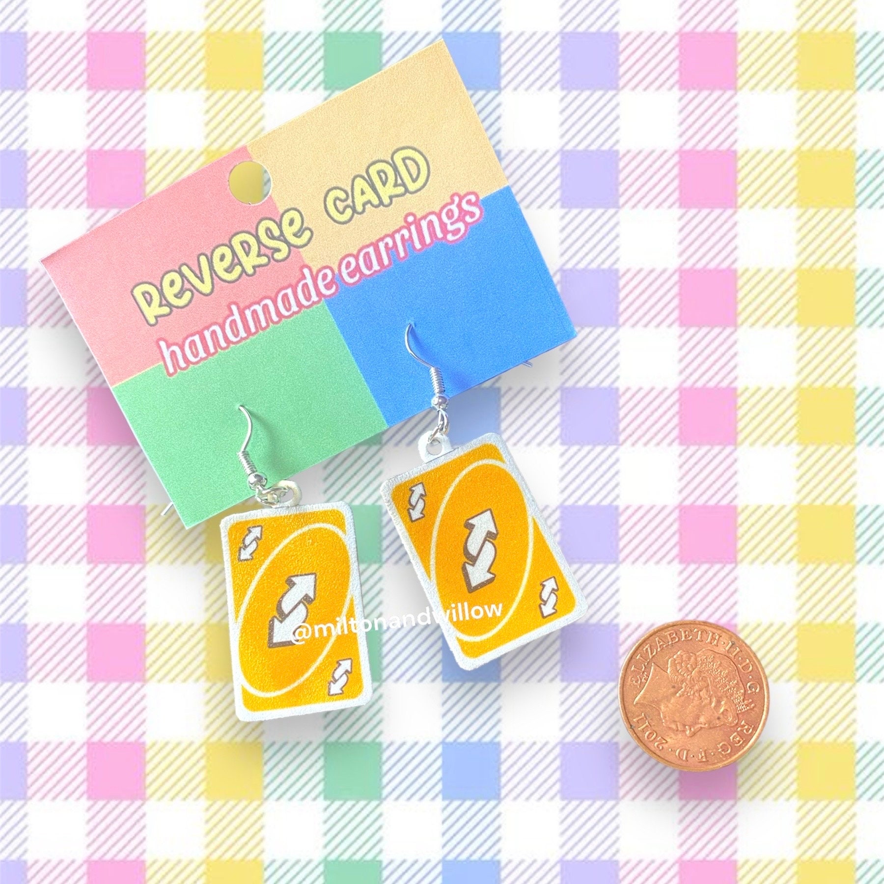 Yellow Reverse Card Meme Handmade Plastic Earrings